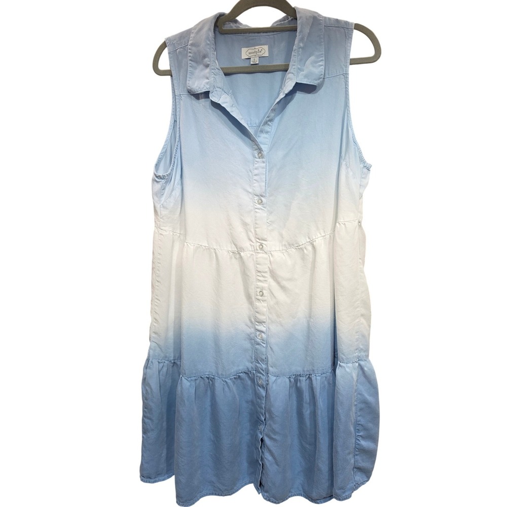 Mud Pie Blue Ombre Tiered Sleeveless Lyocell Shirt Dress Womens Large L - Picture 2 of 6